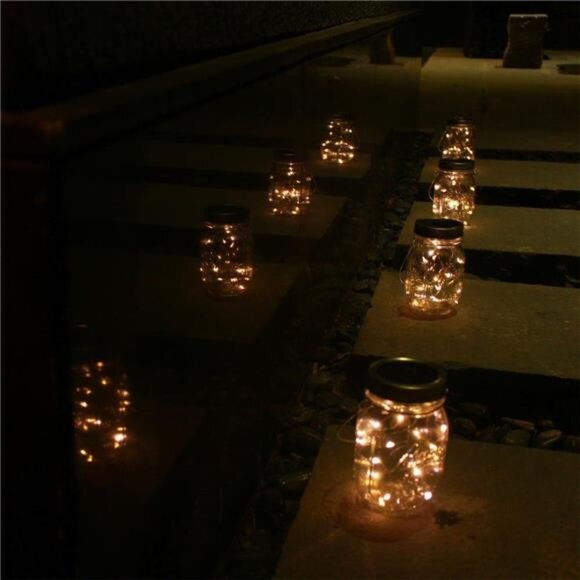 6-Pack Solar-powered Mason Jar Lights 20 LEDs (6 Hanger Included / No Jar),Warm - Picture 7 of 8